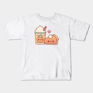 Cute Pumpkin Spice Latte and Pumpkin Pie Kids T-Shirt